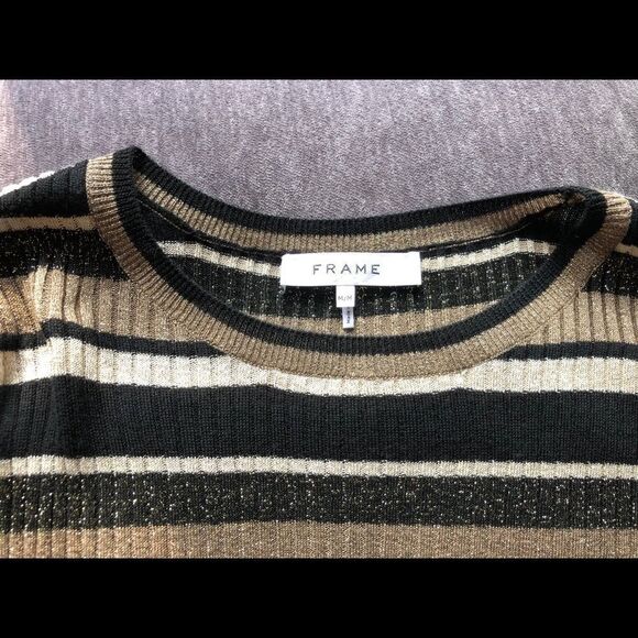 FRAME Striped Ribbed Long Sleeve Top Tees Scoop Neck Stripe Print Shirt - Picture 5 of 7